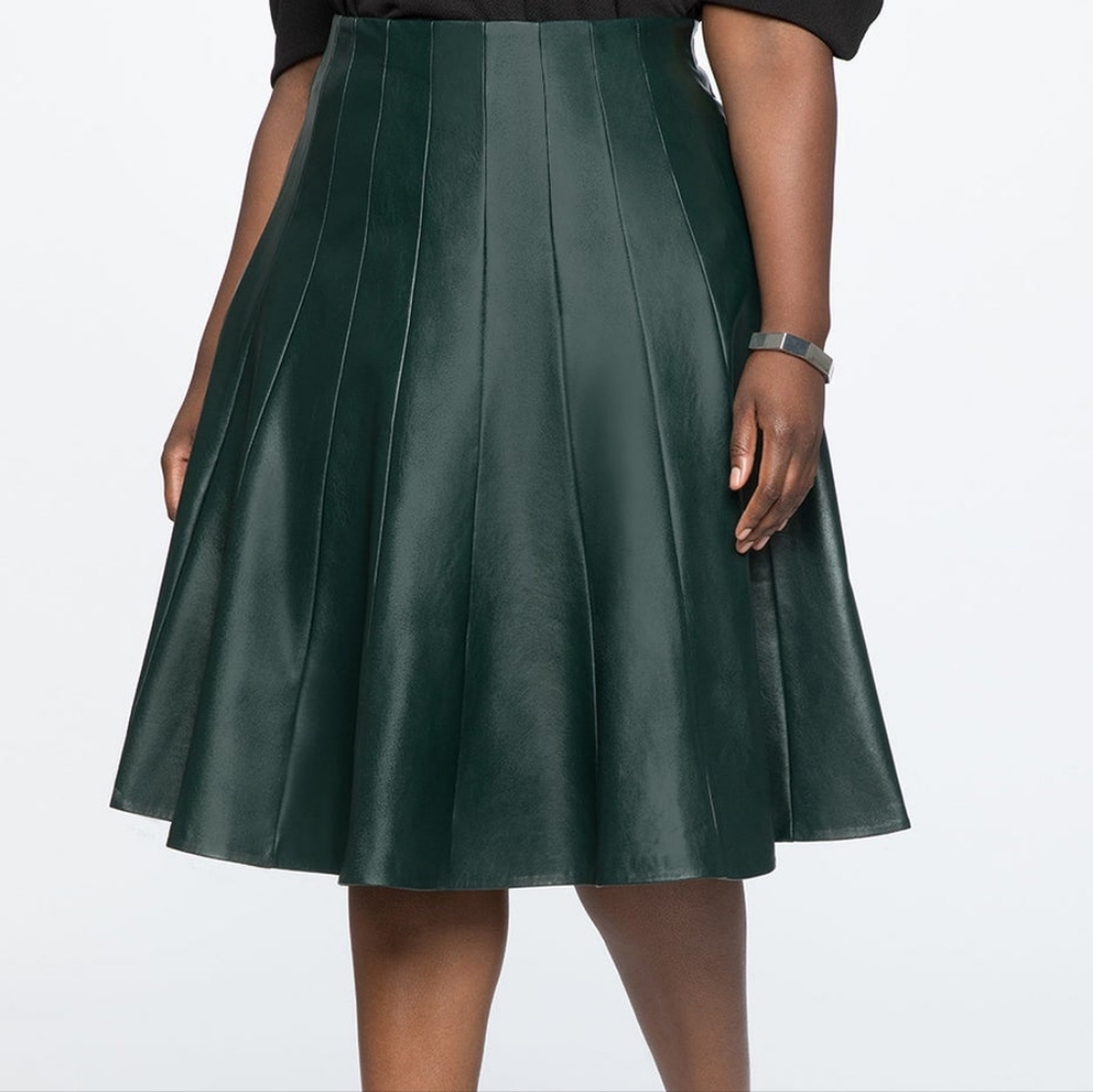 Eloquii Studio Faux Leather Trumpet Skirt Dark Green Size 14